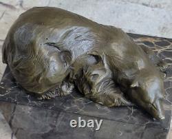 Marble Sculpture of a Sleeping Polar Bear in Bronze Signed