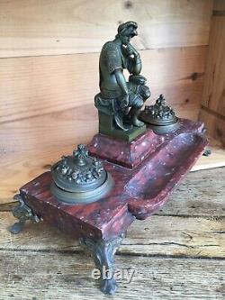 Marble and Bronze Inkwell, The Thinker by Laurent de Medici unsigned (15.5cm)