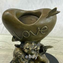 Marble and Bronze Statue Sculpture Figurine of Cupid Eros, Signed