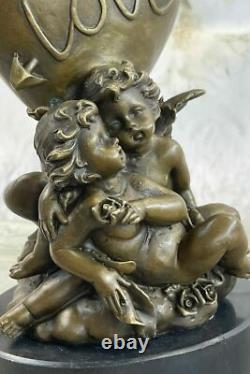Marble and Bronze Statue Sculpture Figurine of Cupid Eros, Signed