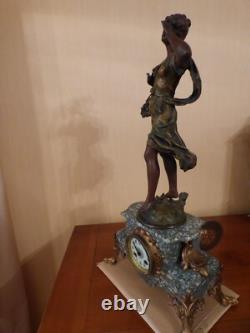 Marble mantel clock with spelter sculpture signed AUGUSTE MOREAU, The Basket of Cherries
