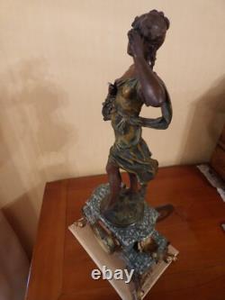 Marble mantel clock with spelter sculpture signed AUGUSTE MOREAU, The Basket of Cherries