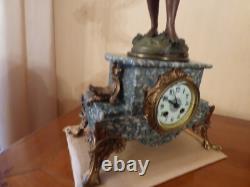 Marble mantel clock with spelter sculpture signed AUGUSTE MOREAU, The Basket of Cherries