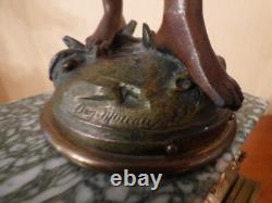 Marble mantel clock with spelter sculpture signed AUGUSTE MOREAU, The Basket of Cherries