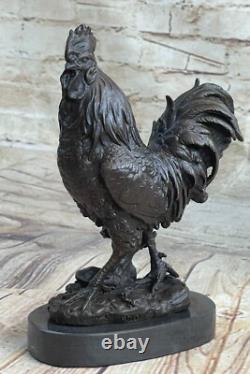 Marbled Bronze Farmer Rooster Figurine Sculpture Signed