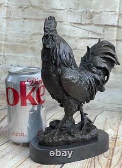 Marbled Bronze Farmer Rooster Figurine Sculpture Signed