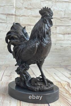 Marbled Bronze Farmer Rooster Figurine Sculpture Signed