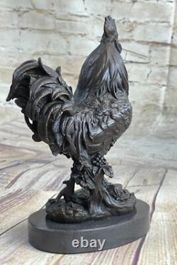 Marbled Bronze Farmer Rooster Figurine Sculpture Signed