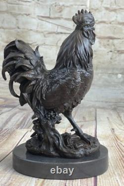 Marbled Bronze Farmer Rooster Figurine Sculpture Signed