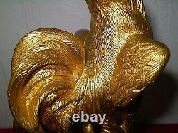 Maurice Frecourt Rooster Singing In Gilded Bronze On Marble Pedestal / Signed