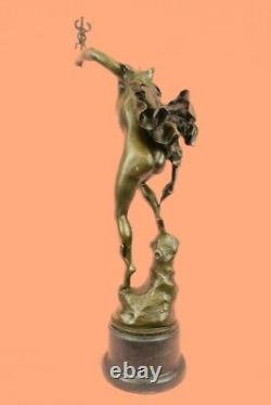 Mercury Hermes & Bronze Cauceus On Marble Base Signed Sculpture Gift Art