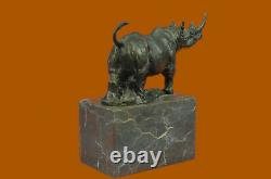 Milo Rhinoceros Greenhouse-book Signed Original Marble Base Bronze Sculpture Statue