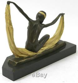 Mirval Scarf Dancer Signed Bronze Marble Ballet Russe Folies Bergere Deco