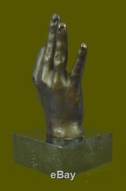 Modern Abstract Art Sign Ok Gesture Bronze Sculpture Marble Base Figurine