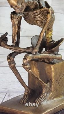 Modern Art Solid Bronze Thinker Skeleton Signed Milo Sculpture in Marble