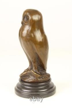 Modern Bronze Owl Sculpture on a Black Marble Base after Milo