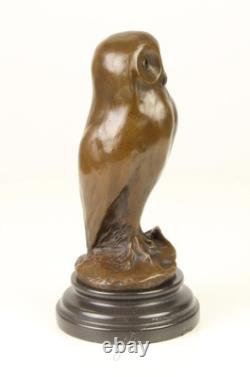 Modern Bronze Owl Sculpture on a Black Marble Base after Milo