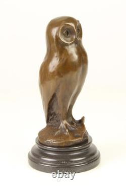 Modern Bronze Owl Sculpture on a Black Marble Base after Milo