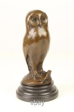 Modern Bronze Owl Sculpture on a Black Marble Base after Milo