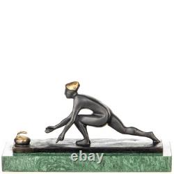 Modern Bronze Sculpture Curler on Green Marble Base after Nick