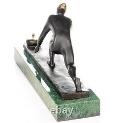 Modern Bronze Sculpture Curler on Green Marble Base after Nick