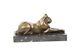 Modern Bronze Sculpture Of A Cat Leaning On Black Marble