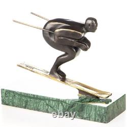 Modern Bronze Sculpture of a Skier on a Green Marble Base after Nick
