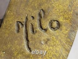 Modern Bronze Skeleton Thinker Marble Figurine Signed Milo