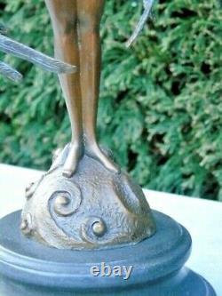 Modern Bronze Statue Art Signed And Color Pat On Round Marble