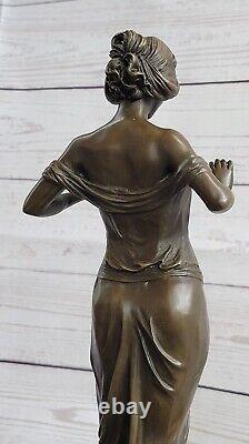 Modern Bronze Woman Signed Pittaluga On Marble Socle Font Figurine Decor