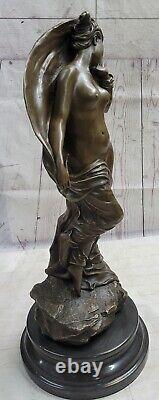 Modern Bronze Woman Signed Pittaluga On Marble Socle Statue Figure 66cm