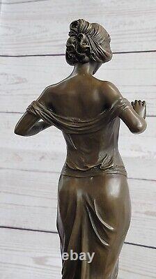 Modern Bronze Woman Signed Pittaluga on Marble Base Cast Iron Figurine Decoration