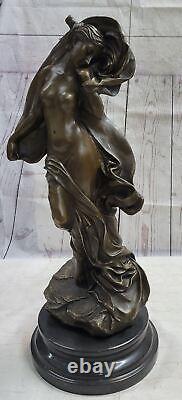 Modern Bronze Woman Signed Pittaluga on Marble Base Statue Figurine 26 H