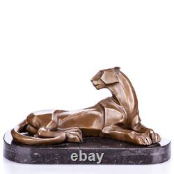 Modern Panther Sculpture in Bronze on Black Marble After Milo