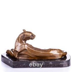 Modern Panther Sculpture in Bronze on Black Marble After Milo