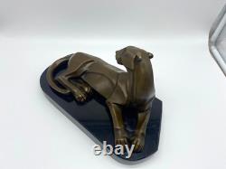 Modern Panther Sculpture in Bronze on a Black Marble Base after Milo