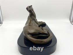 Modern Panther Sculpture in Bronze on a Black Marble Base after Milo