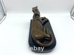 Modern Panther Sculpture in Bronze on a Black Marble Base after Milo