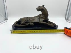 Modern Panther Sculpture in Bronze on a Black Marble Base after Milo