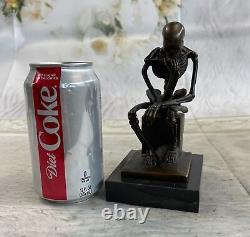 Modern Solid Bronze Skeleton Thinker Signed Milo Cast Marble Figurine