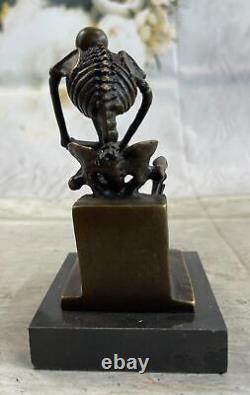 Modern Solid Bronze Skeleton Thinker Signed Milo Cast Marble Figurine