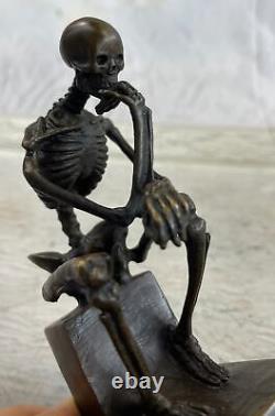 Modern Solid Bronze Skeleton Thinker Signed Milo Cast Marble Figurine