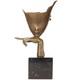 Modern Bronze Sculpture With Abstract Face On Black Marble Signed