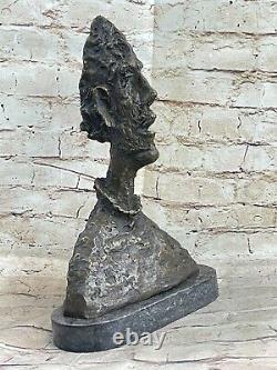 Modernist Abstract Bronze Male Chair Sculpture Signed MI Century Marble