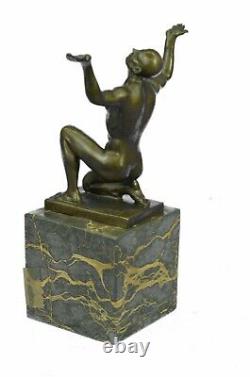 Modernist Abstract Bronze Male Chair Sculpture Signed MI Century Marble