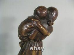 Mother's Mother Love And Old Bronze Sculpture Signed Schmidt-cassel