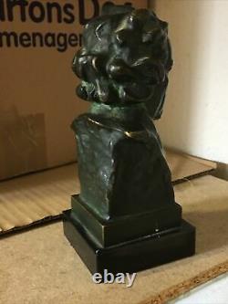 Mozart Bronze Bust Signed X Ranel, Black Marble Base Height 25,5 CM
