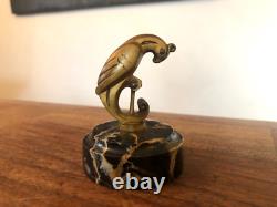 NICE LITTLE BRONZE, MARBLE BASE STYLIZED BIRD signed BIZETTE, ART DECO