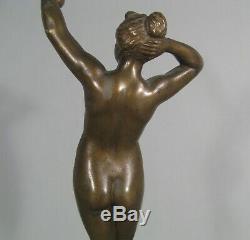 Naked Female Eve At The Apple Diane Ancient Sculpture Bronze Signed Otto Rasmussen