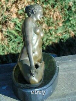 Naked In Bronze, A Woman At Yoga On Marble Signed
